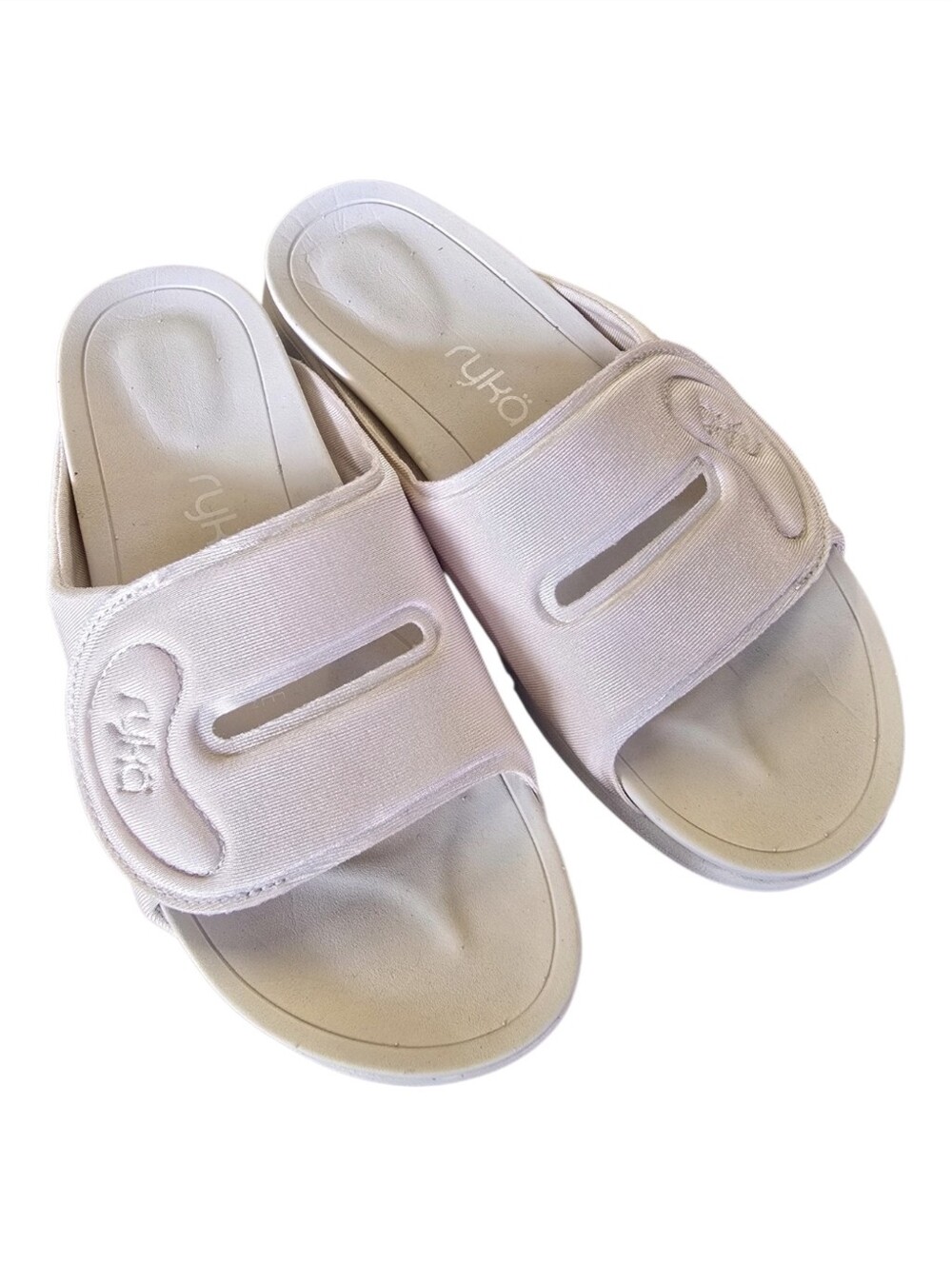 Ryka Tao Recovery Slide Sandals Sandbeig Adjustable Comfort Slip-On